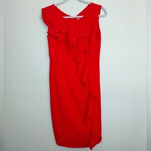 Calvin Klein Red Ruffle Sheath Dress